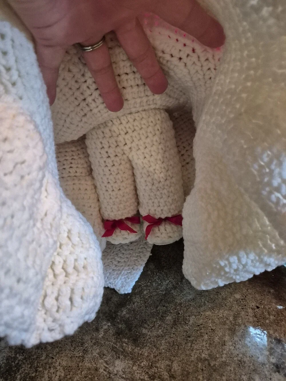 Vintage Christmas Pointsettia Large Crocheted Doll Full Size W/Moveable Limbs
